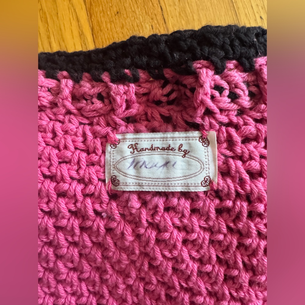 Vintage Pink Black Crochet Maxi Dress with Mermaid Hem - Picture 4 of 10